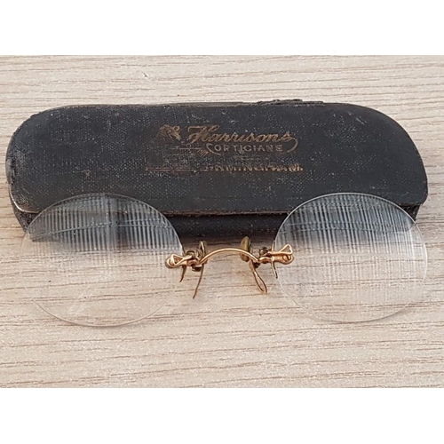 29 - Pair of Antique Gold Mounted 'Pince Nez' by Harrisons of Birmingham in Original Metal Case