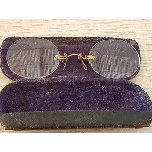 29 - Pair of Antique Gold Mounted 'Pince Nez' by Harrisons of Birmingham in Original Metal Case