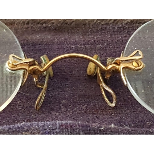 29 - Pair of Antique Gold Mounted 'Pince Nez' by Harrisons of Birmingham in Original Metal Case