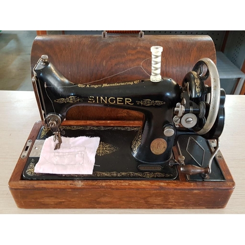 3 - Hand Cranked Vintage Singer Sewing Machine - 1926 99k Model with Numerous Tools, Spare Needles and B... 