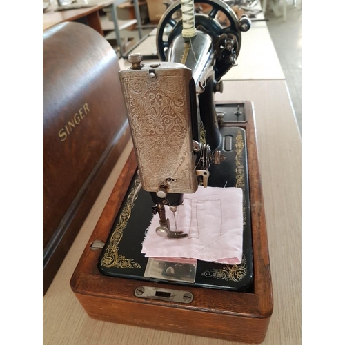 3 - Hand Cranked Vintage Singer Sewing Machine - 1926 99k Model with Numerous Tools, Spare Needles and B... 