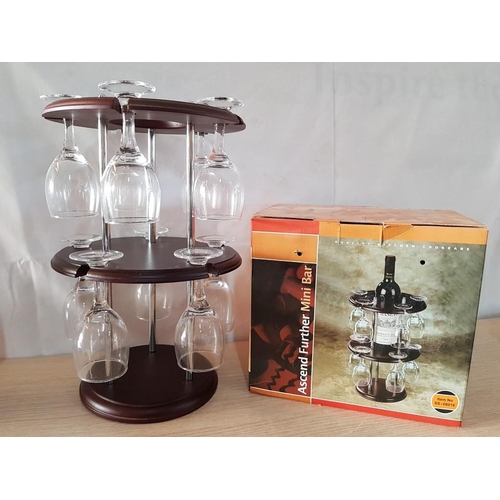 311 - Wood Mini Table Bar - Serving Stand (10x Wine Glasses and 1x Bottle of Wine Approx. 35cm x 23cm)