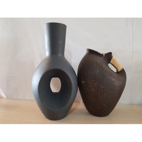 316 - Modern Ceramic Vases, Grey Tall Vase 38cm and Jug Vase with Handle 30cm