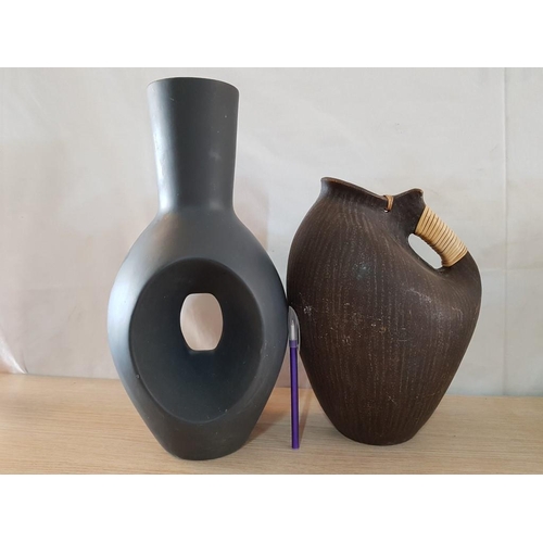 316 - Modern Ceramic Vases, Grey Tall Vase 38cm and Jug Vase with Handle 30cm