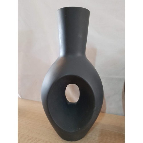 316 - Modern Ceramic Vases, Grey Tall Vase 38cm and Jug Vase with Handle 30cm