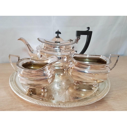 32 - Heavy Art Deco EPNS Tea Service, Comprising Teapot, Milk Jug and Sugar Bowl Marked J & C on Plated T... 