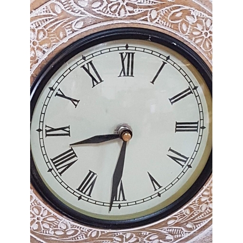 33 - Limed Oak Mantle Clock - White Dial Roman Numeral, New Battery, Working when Lotted (30 x 22cm