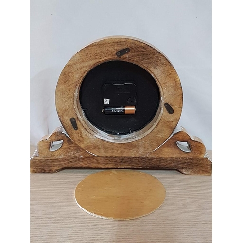 33 - Limed Oak Mantle Clock - White Dial Roman Numeral, New Battery, Working when Lotted (30 x 22cm