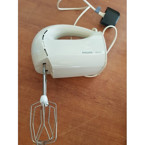 386 - Kitchen Tools: Electric Philips Hand Mixer and Various Hand Tools in Large Plastic Container (40 x 3... 