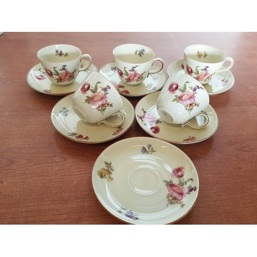 389 - Vintage German Porcelain Coffee Set with Floral Pattern 'Johann Haviland' Bavaria, 5x Cups and 6x Sa... 