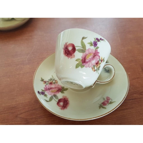 389 - Vintage German Porcelain Coffee Set with Floral Pattern 'Johann Haviland' Bavaria, 5x Cups and 6x Sa... 