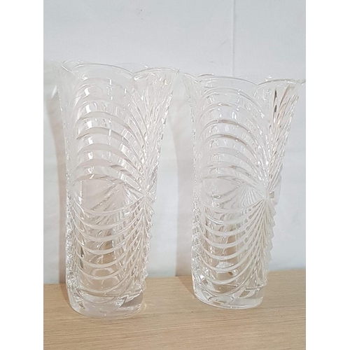 398 - 2 Tall Crystal Vases (30 x 14.5cm Each)