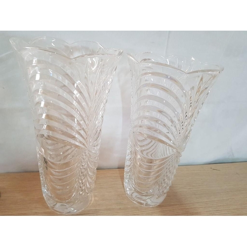 398 - 2 Tall Crystal Vases (30 x 14.5cm Each)