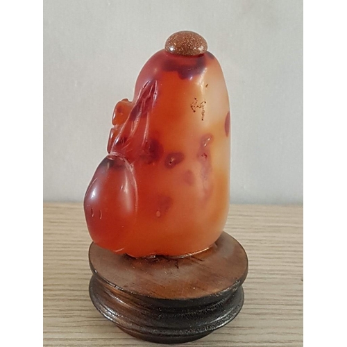 406 - Antique Chinese Snuff Bottles Probably Made of Carnelian Stone, on Wooden Base (Approx. 6.5 x 7.5 x ... 