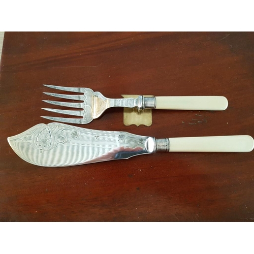 41 - Vintage Set of 24 Silver Plated Fish Knives and Forks Stamped M-JH & Co, with EP Under a Crown in Or... 