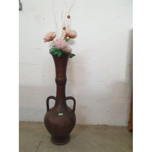 412 - Tall Twin Handle Vase / Urn  with Arrangement of Dried / Artificial Flowers, (Vase Approx. H: 94cm)