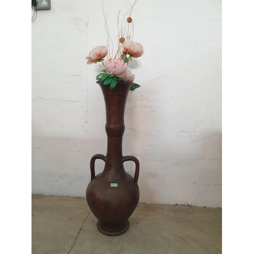 412 - Tall Twin Handle Vase / Urn  with Arrangement of Dried / Artificial Flowers, (Vase Approx. H: 94cm)