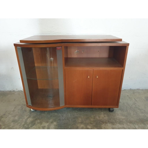 418 - Cherry Colour Wood Effect TV Unit with Swivel Top and Bow Fronted Glazed Display Cupboard, Other Cup... 