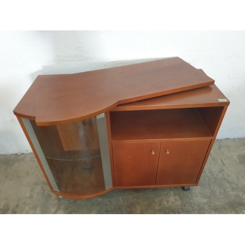 418 - Cherry Colour Wood Effect TV Unit with Swivel Top and Bow Fronted Glazed Display Cupboard, Other Cup... 