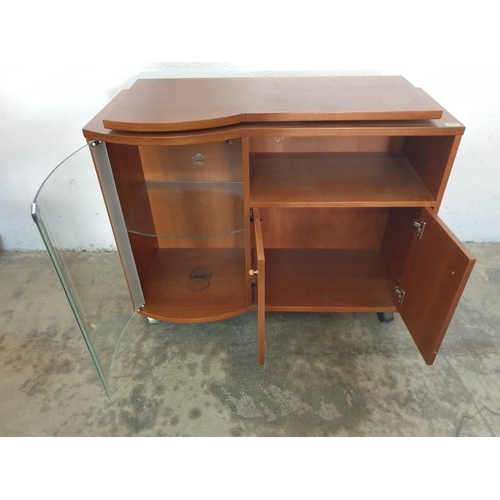 418 - Cherry Colour Wood Effect TV Unit with Swivel Top and Bow Fronted Glazed Display Cupboard, Other Cup... 