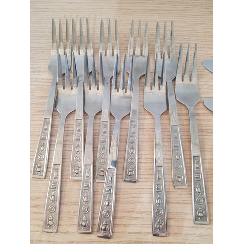 433 - Stainless Steel Modern Cutlery (17x) and 2x Sets of Cake Forks with Decorative Handles (10 + 10)