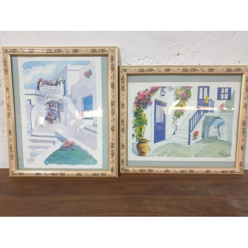 447 - Pair of Framed Prints of Water Colour Paintings of Mediterranean Houses, in Decorative Frames, (Appr... 