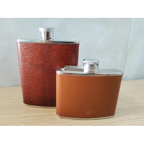 45 - 5 Hip Flasks - 2 Leather Bound