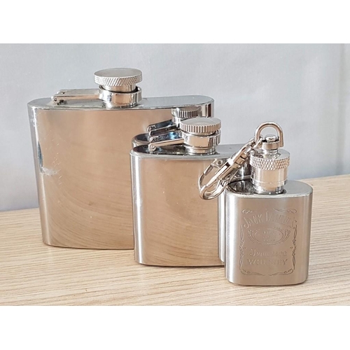 45 - 5 Hip Flasks - 2 Leather Bound