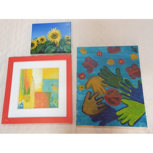 450 - Abstract Oil on Canvas (50 x 40cm), Abstract Print in Frame (43 x 43cm) and Small Sunflower Print on... 