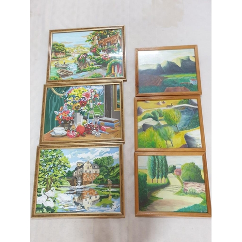 455 - 2 x Sets of 3 Framed Oil Paintings, Signed by Artists, (Approx. 44 x 34 and 32 x 28cm), (6)