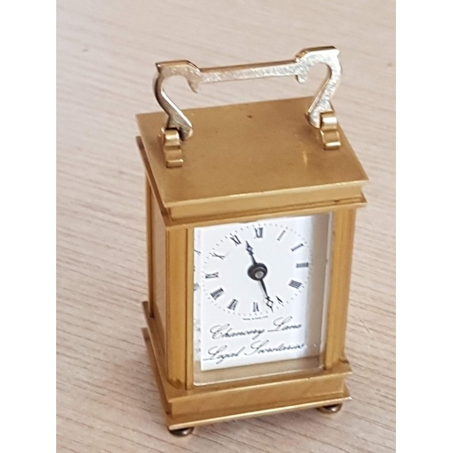 47 - Heavy Miniature Brass Carriage Clock 'Marked Chancery Lane, Legal Secretaries' New Battery, Working ... 