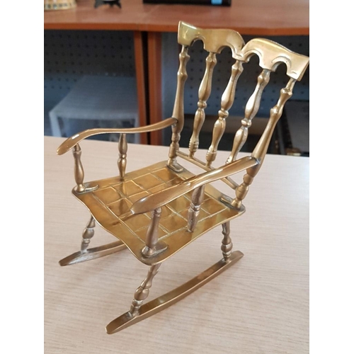 48 - Heavy Brass Rocking Chair (11 x 15 x 23cm) and Brass Skimmer (48cm with Bowl 20cm)