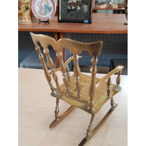 48 - Heavy Brass Rocking Chair (11 x 15 x 23cm) and Brass Skimmer (48cm with Bowl 20cm)