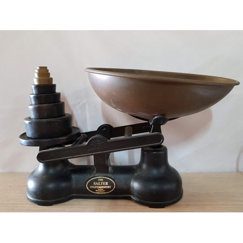 5 - Vintage Salter Staffordshire Cast Iron Kitchen Scales, Circa 1930s, Together with 4x Cast Iron Weigh... 