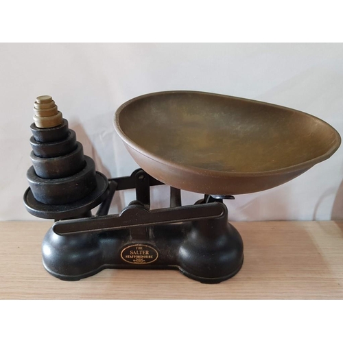 5 - Vintage Salter Staffordshire Cast Iron Kitchen Scales, Circa 1930s, Together with 4x Cast Iron Weigh... 