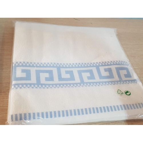 51 - Terry Baty Towels, Made from Cotton, Blue and White with Greek Key Pattern (70 x 140cm each, Unused)