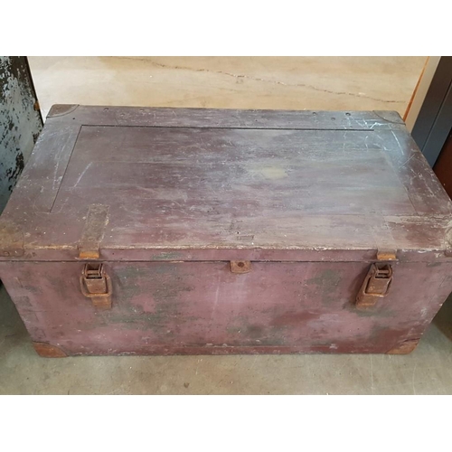 54 - Very Heavy Solid Wooden Carpenter's Chest with Clasps and Hasp (74 x 41 x 21cm)