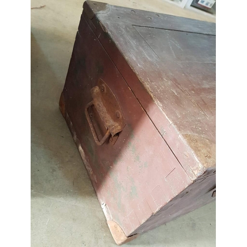 54 - Very Heavy Solid Wooden Carpenter's Chest with Clasps and Hasp (74 x 41 x 21cm)