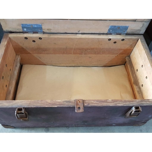 54 - Very Heavy Solid Wooden Carpenter's Chest with Clasps and Hasp (74 x 41 x 21cm)