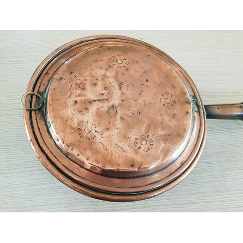 57 - Victorian Copper Bed Warming Pan (99cm Long, Pan 29cm Diameter)