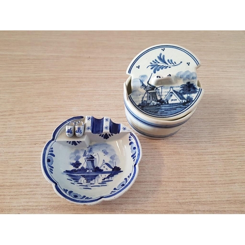 62 - Old Delft Jug, Post 1940, (13cm High), Delft Trinket Dish (12cm Diameter), Delft Tile Showing Windmi... 