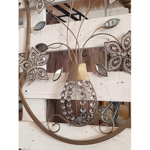 65 - Pair Oval Metal Wall Hanging Pieces of Art Work Depicting a Vase with Flowers and Leaves (70 x 50cm)