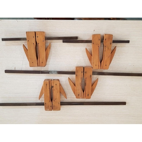 67 - 4 Vintage Wood Clamps on Metal Sliders (2x 28cm & 2x 64cm)