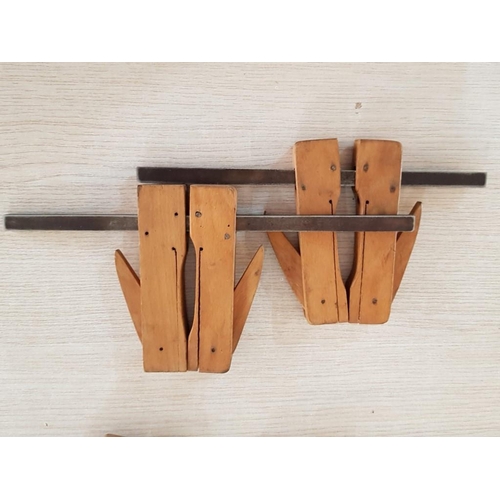 67 - 4 Vintage Wood Clamps on Metal Sliders (2x 28cm & 2x 64cm)