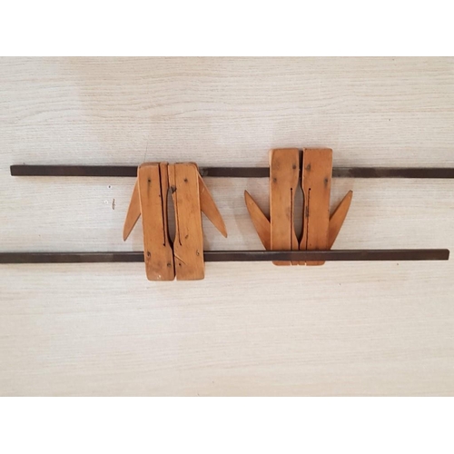 67 - 4 Vintage Wood Clamps on Metal Sliders (2x 28cm & 2x 64cm)