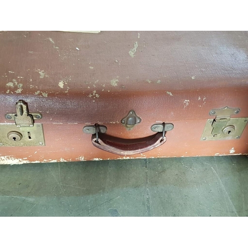 7 - Vintage Material Covered Wooden Bound Travelling Trunk/Case with Handle & Claps, (Approx. 68 x 45 x ... 