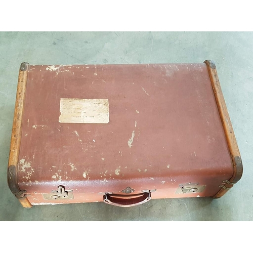 7 - Vintage Material Covered Wooden Bound Travelling Trunk/Case with Handle & Claps, (Approx. 68 x 45 x ... 