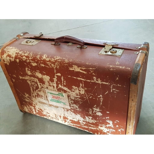 7 - Vintage Material Covered Wooden Bound Travelling Trunk/Case with Handle & Claps, (Approx. 68 x 45 x ... 