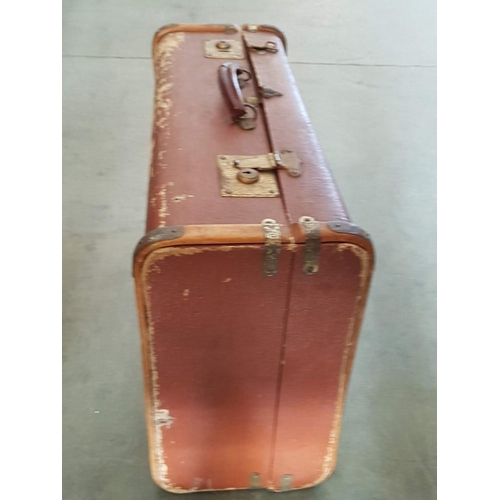 7 - Vintage Material Covered Wooden Bound Travelling Trunk/Case with Handle & Claps, (Approx. 68 x 45 x ... 