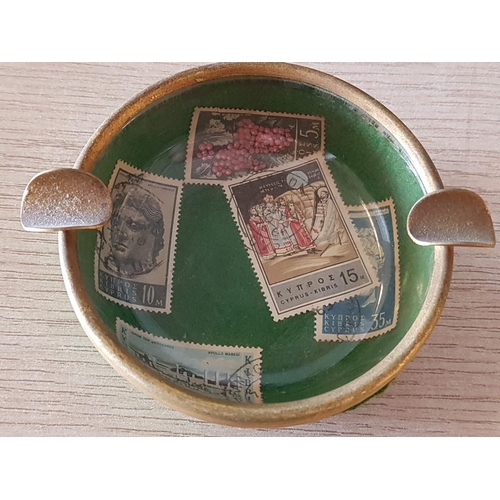 76 - Retro Hand Made Ashtray, Decorated with Old Cypriot Stamps (9cm)